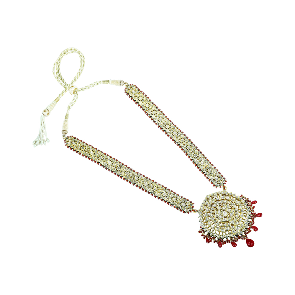 Ruby Beaded Polki Pendant with Intricate Circular Design